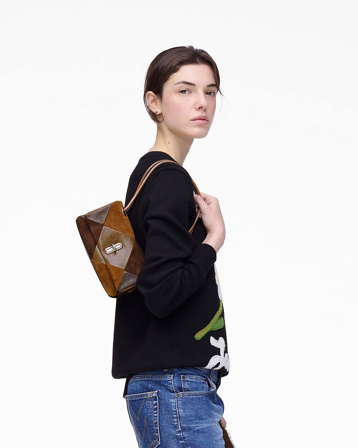 The Suede Patchwork Mini Dual Shoulder Bag